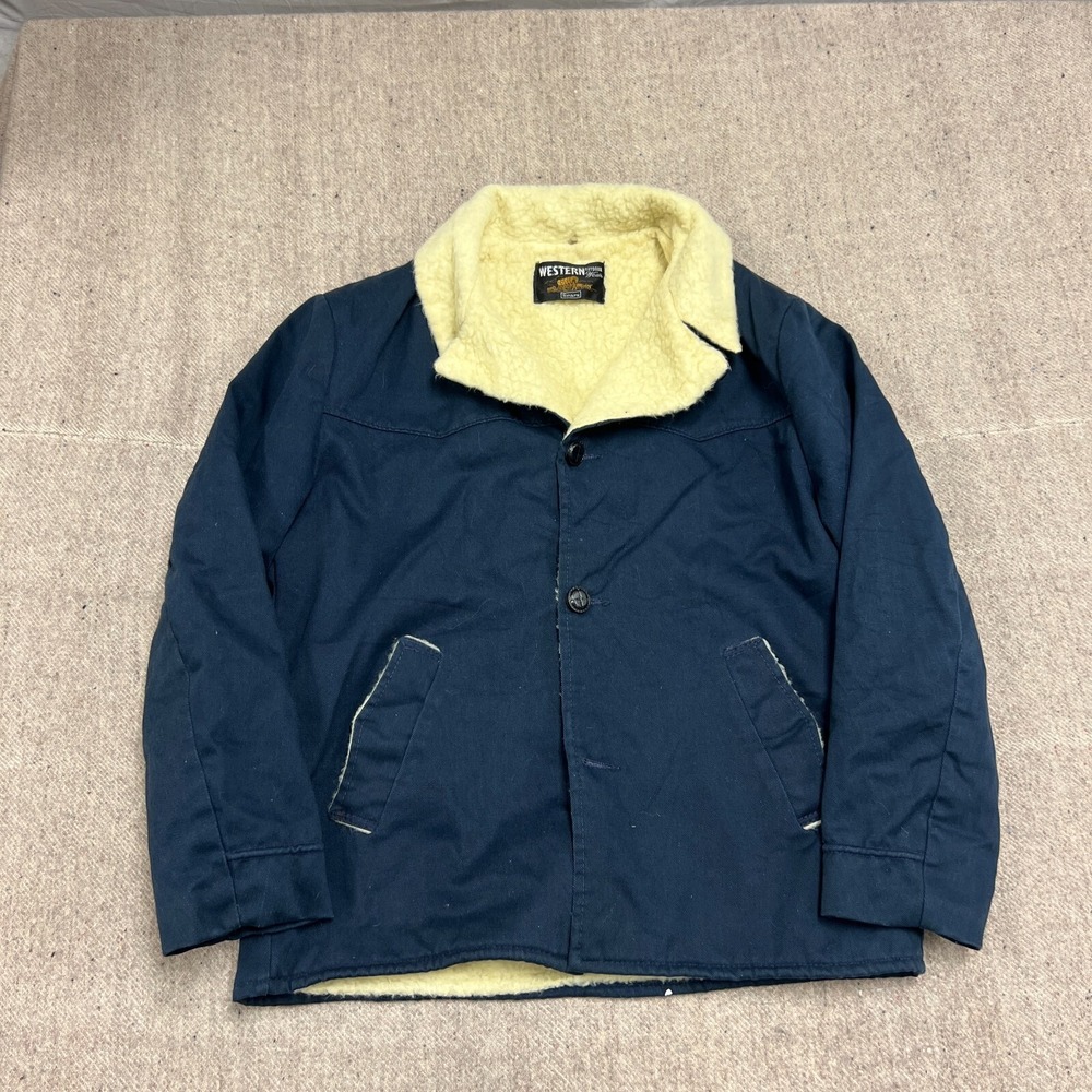 Vintage Sears Western Sherpa‎ Jacket Medium Blue 1970s